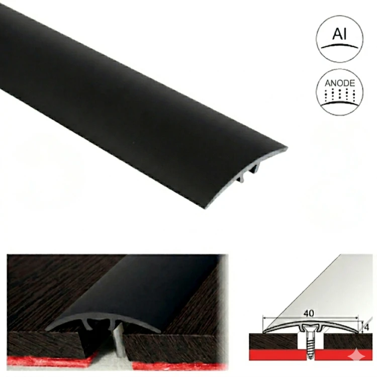 Listwa Progowa wcisk 40mm 93CM Aluminiowa Łączeniowa Czarna Gładka