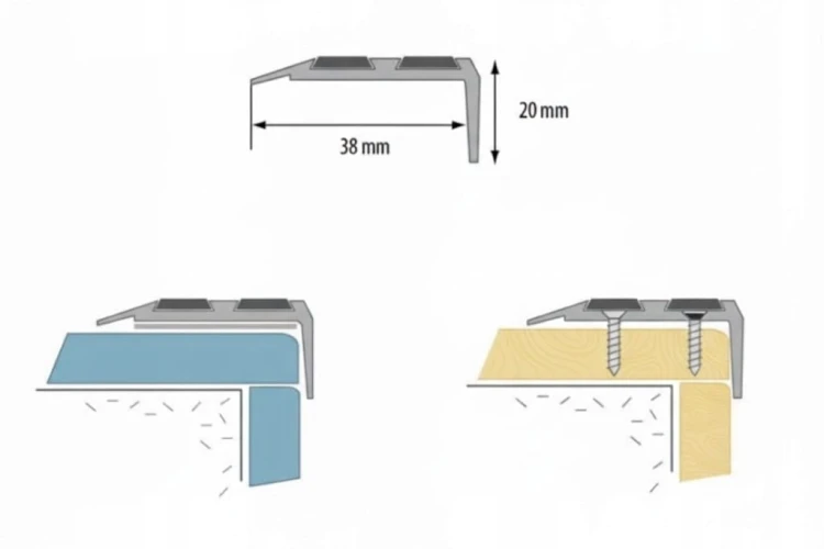 Profil aluminiowy Schodowy z wkładką antypoślizgową czarny mat 38x20mm 1.8