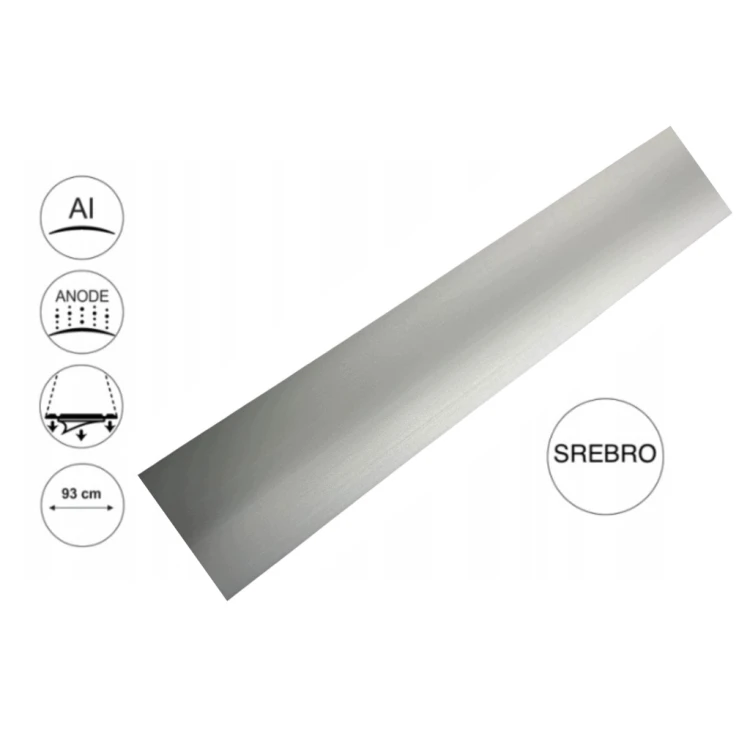 LISTWA PROGOWA SAMOPRZYLEPNA 93 CM 40 MM ALUMINIOWA SREBRNA GŁADKA MYHOME