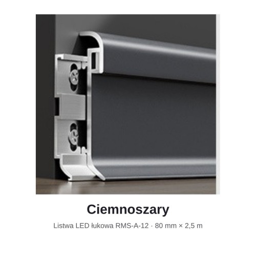 Listwa przypodłogowa aluminiowa LED łukowa 80mm Ciemnoszary 2,5m MyHome RMS-A-12