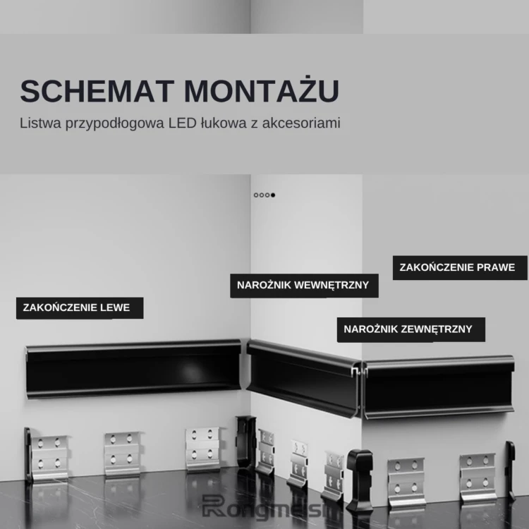 Listwa przypodłogowa aluminiowa LED łukowa 80mm Ciemnoszary 2,5m MyHome RMS-A-12