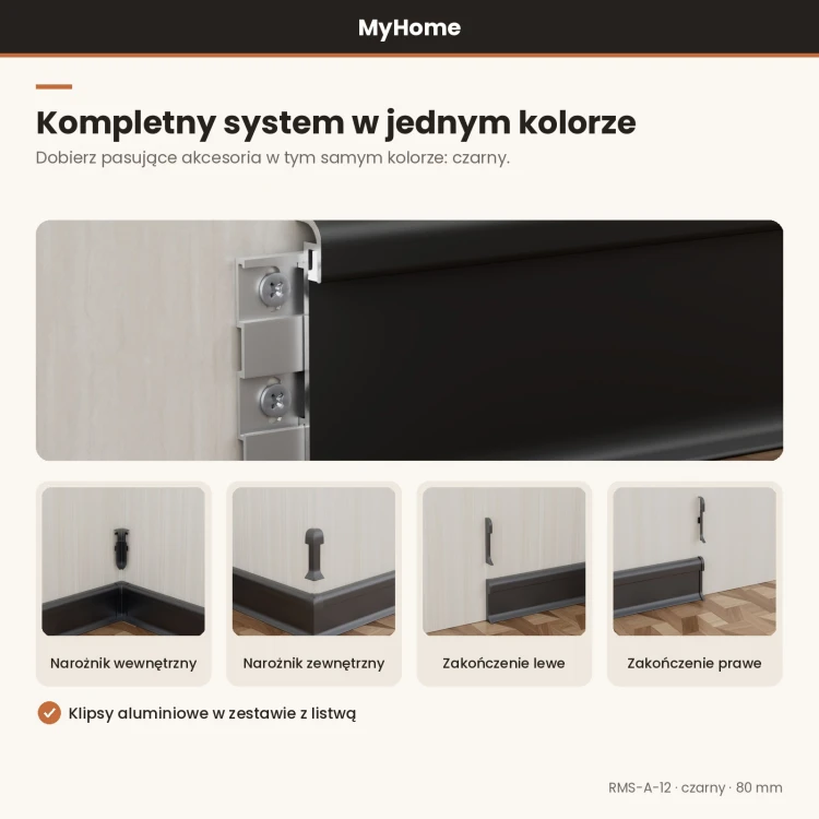 Listwa przypodłogowa aluminiowa LED łukowa 80mm Czarny 2,5m MyHome RMS-A-12