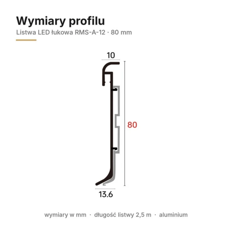 Listwa przypodłogowa aluminiowa LED łukowa 80mm Czarny 2,5m MyHome RMS-A-12