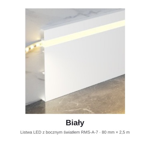 Listwa przypodłogowa aluminiowa LED z bocznym światłem 80mm Biały 2,5m MyHome RMS-A-7