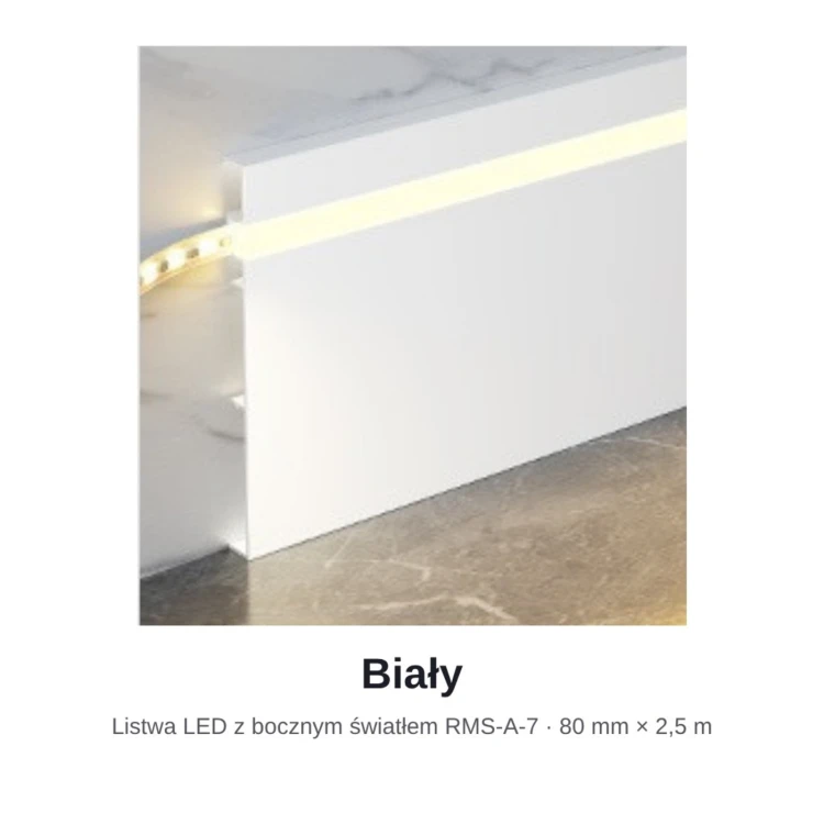 Listwa przypodłogowa aluminiowa LED z bocznym światłem 80mm Biały 2,5m MyHome RMS-A-7