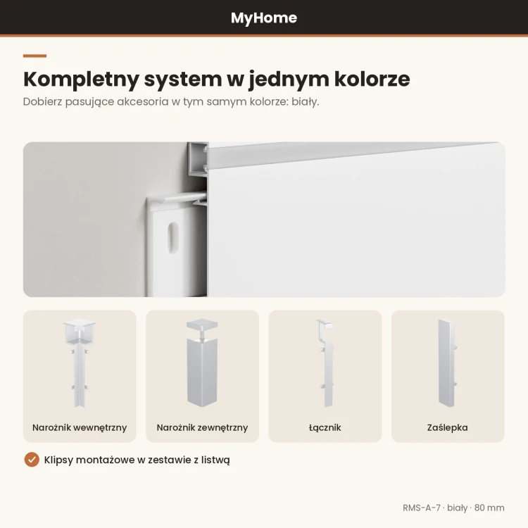 Listwa przypodłogowa aluminiowa LED z bocznym światłem 80mm Biały 2,5m MyHome RMS-A-7