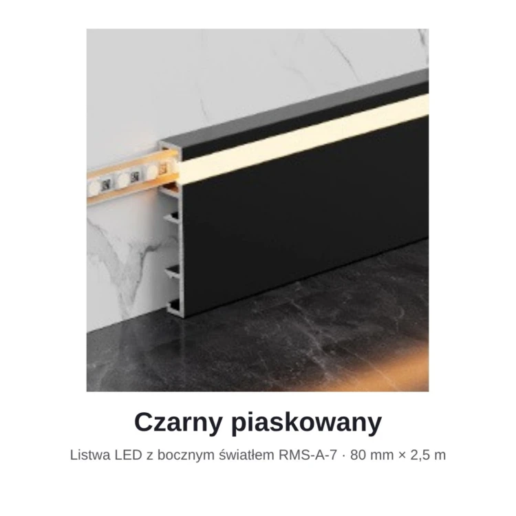 Listwa przypodłogowa aluminiowa LED z bocznym światłem 80mm Czarny Piaskowany 2,5m MyHome RMS-A-7