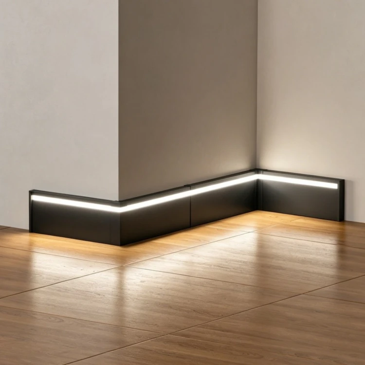 Listwa przypodłogowa aluminiowa LED z bocznym światłem 80mm Czarny Piaskowany 2,5m MyHome RMS-A-7