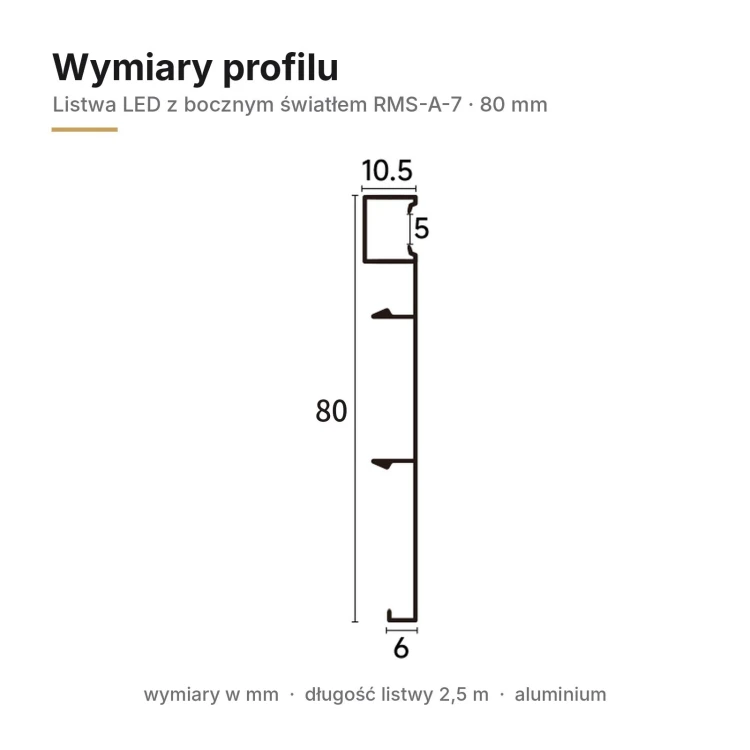 Listwa przypodłogowa aluminiowa LED z bocznym światłem 80mm Czarny Piaskowany 2,5m MyHome RMS-A-7