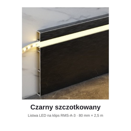 Listwa przypodłogowa aluminiowa LED podświetlana na klips 80mm Czarny Szczotkowany 2,5m MyHome RMS-A-3