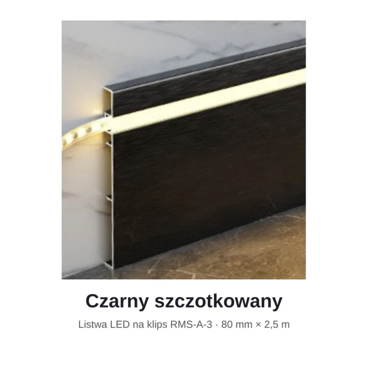 Listwa przypodłogowa aluminiowa LED podświetlana na klips 80mm Czarny Szczotkowany 2,5m MyHome RMS-A-3
