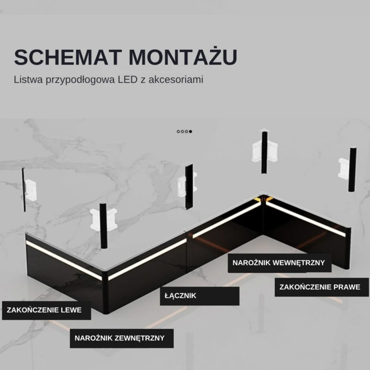 Listwa przypodłogowa aluminiowa LED podświetlana na klips 80mm Czarny Szczotkowany 2,5m MyHome RMS-A-3