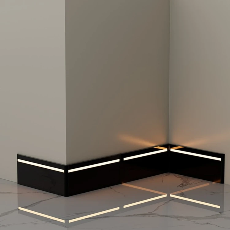 Listwa przypodłogowa aluminiowa LED podświetlana na klips 80mm Czarny Szczotkowany 2,5m MyHome RMS-A-3