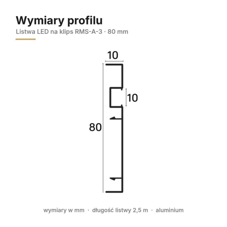 Listwa przypodłogowa aluminiowa LED podświetlana na klips 80mm Czarny Szczotkowany 2,5m MyHome RMS-A-3