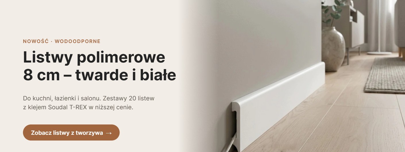 Białe listwy przypodłogowe polimerowe 8 cm, twarde i wodoodporne – MyHome