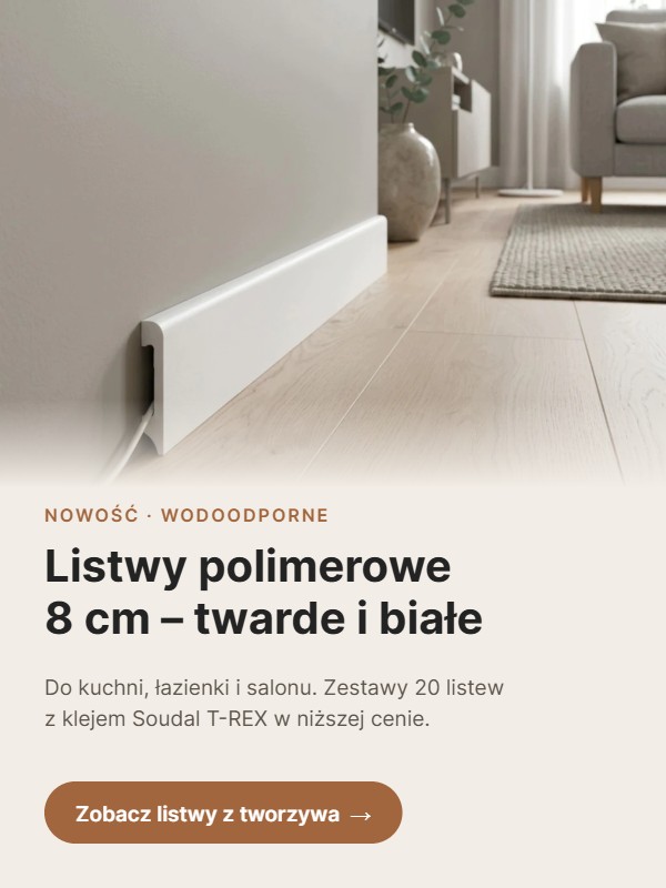 Białe listwy przypodłogowe polimerowe 8 cm, twarde i wodoodporne – MyHome