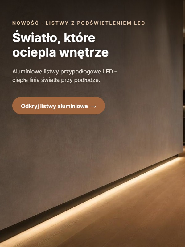 Nowoczesny salon z aluminiowymi listwami przypodłogowymi LED – MyHome